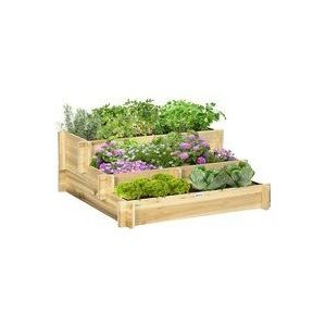 Outsunny Verhoogd Bed 3 Tier Bloembak Plantenbed met Stoffen Voering Kruidenbed Bloementrap voor Balkon Tuin Hout Naturel 93x93x35cm