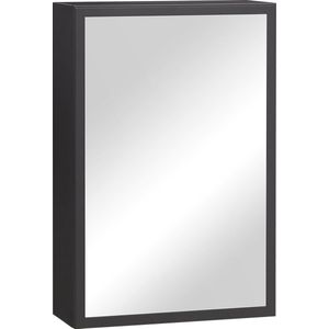 kleankin spiegelkast, badkamerspiegelkast met 3 lagen, wandkast met spiegel, wandkast voor badkamer, slaapkamer, roestvrij staal, zwart, 40 x 15 x 60 cm