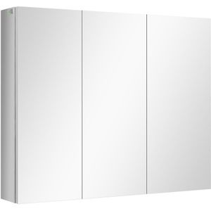 kleankin spiegelkast met 3 glazen deuren wandkast opbergkast met 5 planken badkamerkast wandkast roestvrij staal zilver 70 x 12 x 55 cm