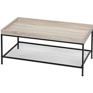 HOMCOM Salontafel, bijzettafel met verhoogde rand, salontafel, open plank, nachtkastje, woonkamertafel voor woonkamer, kantoor, MDF, staal, natuurlijk hout, 100 x 50 x 46,5 cm