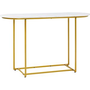 HOMCOM consoletafel, gangtafel, moderne bijzettafel, banktafel voor woonkamer, gang, entree, staal, wit+goud, 120 x 40 x 75 cm