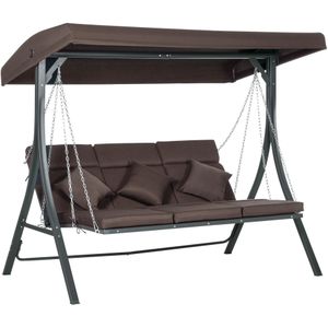 Outsunny Hollywoodschaukel 3-Sitzer, Schaukelbank mit Verstellbarem Sonnendach, mit Kissen, bis 270 kg Belastbar, Metall, Texteline, Braun  Aosom