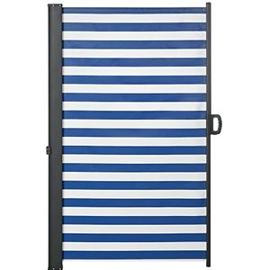 Outsunny uitschuifbare zijluifel, inkijkbescherming van 300 x 160 cm, tuinluifel met UV-bescherming, windscherm met metalen frame, voor terras, balkon, polyester, blauw+wit