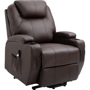 HOMCOM - Stoel met Sta-op Functie - Koffiebruin - Verstelbare Relaxstoel met Bekerhouder