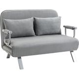 HOMCOM Tweepersoonsbank fauteuil armleuning opklapbed logeerbed chaise longue 3-in-1 grijs 833-042
