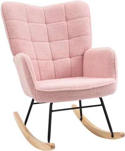 Schaukelstuhl, Schaukelsessel mit Berbervliesoptik, Armlehne, Gepolsterter Sessel mit Holzkufen, Relaxsessel für Wohnzimmer, Schlafzimmer, bis 120kg