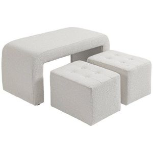 Homcom - Sitzbank Fußhocker 3 tlg., Sitzhocker, Ottomane mit 3 Hockern, Bettbank mit Knopfheftung, Polsterhocker für Wohnzimmer, Schlafzimmer, Weiß