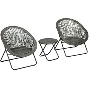 Outsunny - Rattan Bistro Set - Staal - PE Rattan - Grijs
