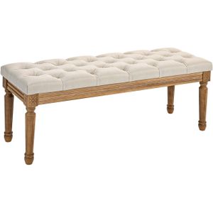 HOMCOM Sitzbank, Polsterbank mit Leinenoptik, Holzbeine für Schlafzimmer, Creme
