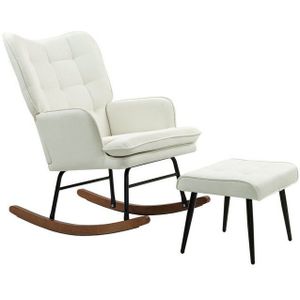 HOMCOM Schaukelstuhl Schwingsessel mit Hocker Relaxsessel mit Leinenoptik