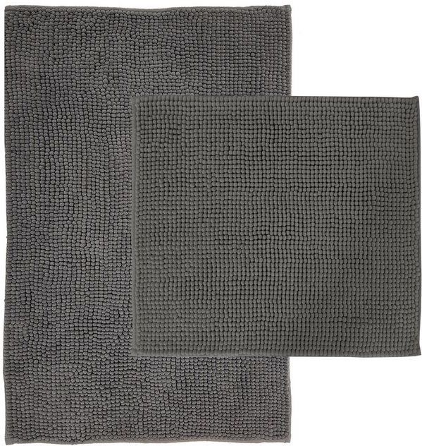 NYVI Badematte NYVISpa Chenille Rechteckig - Badezimmerteppich - Rutschfest, Saugfähig, Schnell Trocknend, Fußbodenheizung geeignet, Waschbar, Weich Farbe:Grau;Größe:Set 45x50 + 50x80 cm