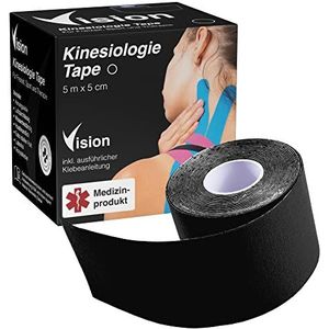 Vision Kinesiologie Tape I 5 cm x 5 m I medisch hulpmiddel kinesio-tape I super huidvriendelijk I extra sterke grip I elastisch I ademend I waterbestendig (zwart)