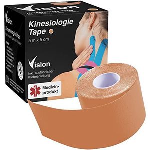Vision Kinesiologie Tape I 5 cm x 5 m I medisch hulpmiddel kinesio-tape I super huidvriendelijk I extra sterke grip I elastisch I ademend I waterbestendig (huidskleur)