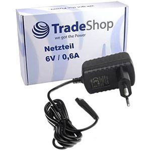 Trade-Shop 6V 0,6A voeding oplader oplaadkabel compatibel met Braun CruZer 5 BT5050 (5418), HC5050, HC5090 (type 5427, 5429), Head Hair Clipper HC3050