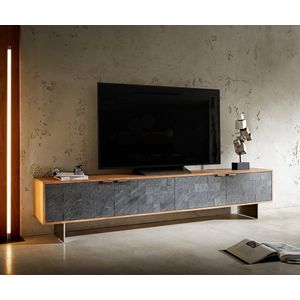 TV-meubel Teele acacia natuur leisteen 220 cm 4 Deurs poot zwevend roestvrij staal