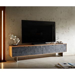 TV-meubel Teele acacia leisteen natuur 200 cm 4 deuren poot zwevend roestvrij staal