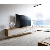 Tv-meubel Kleo 220 cm acacia natuur 4 deurs hoekvoet metaal zwart