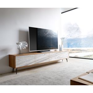 Tv-meubel Kleo acacia natuur 220 cm 4 deurs hoekpoot metaal zwart Lowboard