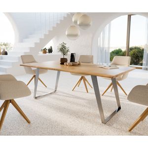 Eetkamertafel Edge eiken natuur 200x100x2,5 roestvrij staal schuin Live-Edge