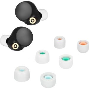 kwmobile 6x cover voor oordopjes - geschikt voor Sony WF-1000XM4 - Van memory foam in wit - Maat S, M en L