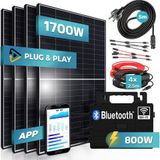 SUNNIVA Balkonkraftwerk 1700W/800W komplett Steckdose -, (mit Astro Energy 800W Micro Wechselrichter - PV Solaranlage Komplettset - 4x 425W (1700W) Solarmodule - inkl. 5m Kabel - Bluetooth, WIFI)