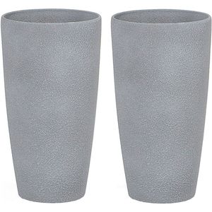 ABDERA - Bloempot set van 2 - Grijs - Klein - Stenenmix