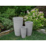 Bloempot set van 2 beige steen hoog plantenbak 31 x 58 cm modern minimalistisch binnen buiten decor accessoire