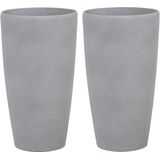 Bloempot set van 2 beige steen hoog plantenbak 31 x 58 cm modern minimalistisch binnen buiten decor accessoire