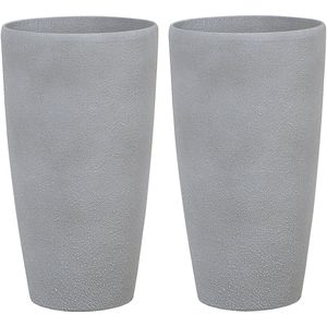 Bloempot set van 2 beige steen hoog plantenbak 31 x 58 cm modern minimalistisch binnen buiten decor accessoire