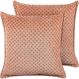 RHODOCOMA - Sierkussen set van 2 - Roze - 45 x 45 cm - Fluweel