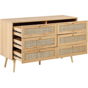 Rotan 6 ladekast lichthout spaanplaat hout met rotan frontjes lade boho stijl sideboard dressoir