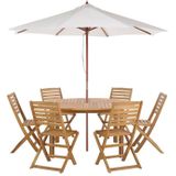 Tuinset tuintafel met stoelen acaciahout 6-zits rond blad opklapbaar met parasol