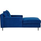 Beliani Gueret - Chaise Longue in Blauw Fluweel: Stijlvolle en Comfortabele Symmetrische Chaise Longue met Armleuningen