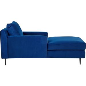 Beliani Gueret - Chaise Longue in Blauw Fluweel: Stijlvolle en Comfortabele Symmetrische Chaise Longue met Armleuningen