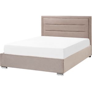 Gestoffeerd bed taupe fluweel 140 x 200 cm met opbergdoos Gestoffeerd hoofdeinde Moderne stijl Elegant voor slaapkamer