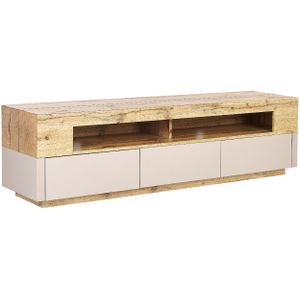 TV-meubel lichthout beige MDF spaanplaat hout 3 lades kabelmanagement gat boho stijl sideboard dressoir