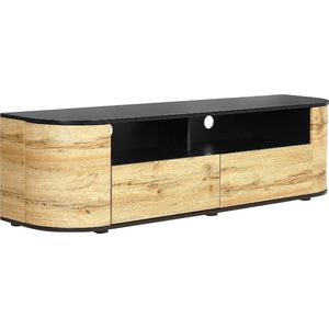 Beliani - TV-Schrank Helles Holz und Schwarz 160 x 40 x 44 cm mit 2 Schubladen tv Möbel Sideboard für Wohnzimmer Schlafzimmer
