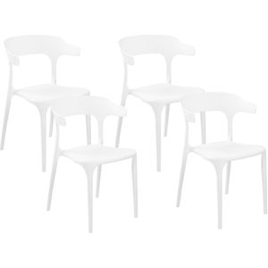 Set van 4 tuinstoelen wit polypropyleen lichtgewicht weerbestendig plastic binnen buiten stoelen modern