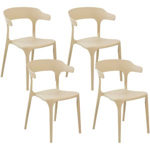 Set van 4 tuinstoelen beige polypropyleen lichtgewicht weerbestendig plastic binnen buiten stoelen modern