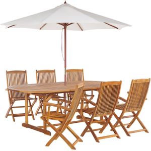 Tuinset tafel set van 6 stoelen acaciahout opklapbaar tafel rustiek met parasol