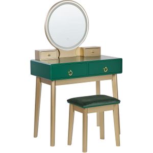 Kaptafel groen goud MDF 4 lades LED spiegel kruk woonkamer meubels glam ontwerp