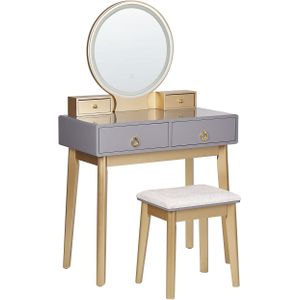 Kaptafel grijs goud MDF 4 lades LED spiegel kruk woonkamer meubels glam ontwerp