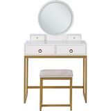Kaptafel wit goud MDF 4 lades LED spiegel kruk woonkamer meubels glam ontwerp