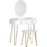 Kaptafel wit goud MDF 2 lades LED spiegel kruk woonkamer meubels glam ontwerp