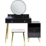 Kaptafel zwart goud MDF 6 lades LED spiegel kruk woonkamer meubels glam ontwerp