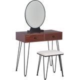 Kaptafel zwart donkerhout MDF 2 lades LED spiegel kruk woonkamer meubels glam ontwerp