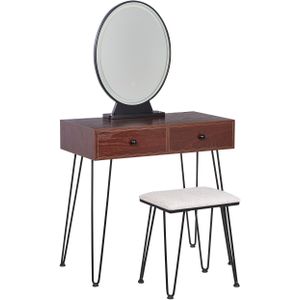 Kaptafel zwart donkerhout MDF 2 lades LED spiegel kruk woonkamer meubels glam ontwerp