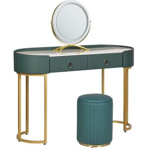 Kaptafel groen goud MDF 2 lades LED spiegel kruk poef woonkamer meubels glam ontwerp