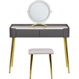 Kaptafel grijs goud MDF 2 lades LED spiegel kruk poef woonkamer meubels glam ontwerp