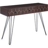 Console tafel dressoir 3 lades plank donkerhout tafelblad zwart metalen frame industrieel stijl MDF woonkamer